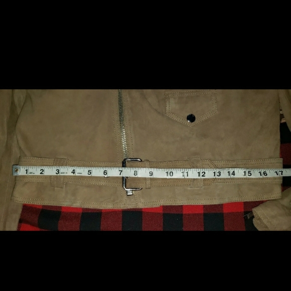 POLO RALPH LAUREN Womens Beige Suede Asymmetric Belted Biker Moto Jacket Sz 10 - Picture 11 of 16